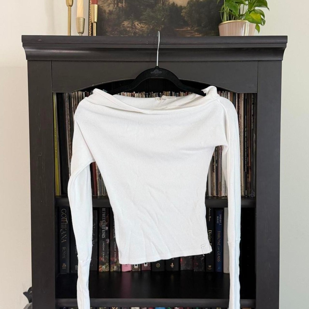 We The Free Top XS White Off The Shoulder Long Sleeve Ribbed Knit